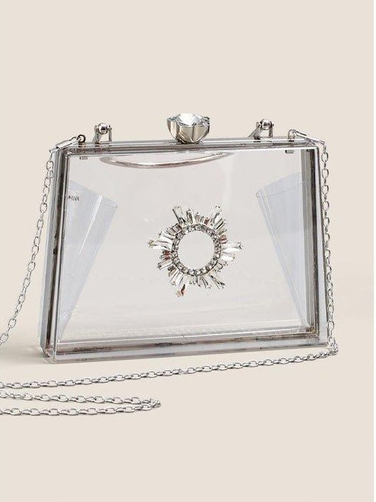 MAC082 Sac Bandoulière à Chaîne en Acrylique Transparent Strassé pour Soirée