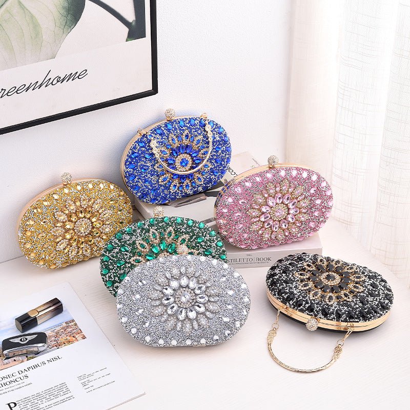 Pochette de soirée Crystal Sunflower | Sac de fête en strass avec bandoulière chaîne (MAC356)