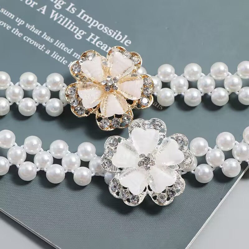 Ceinture élastique perlée | Ceinture extensible à fleurs strass (MAC362)