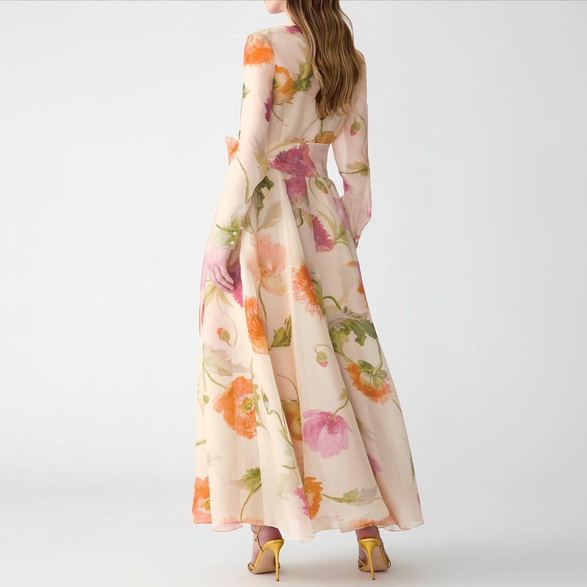 Robe Maxi Chemise Florale Aquarelle (MS414)