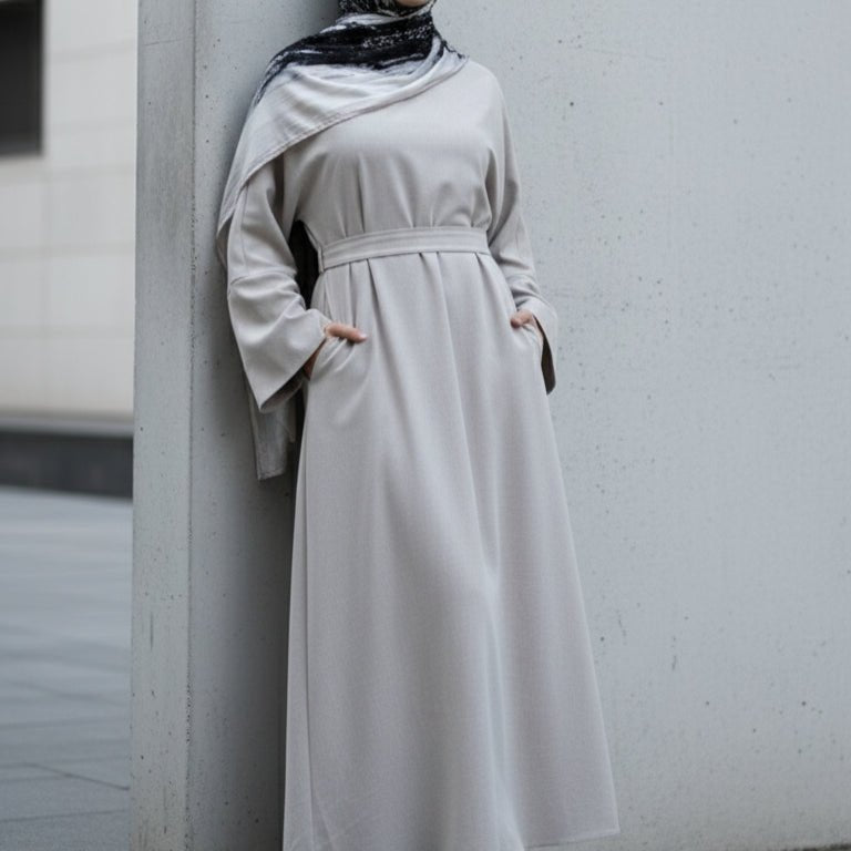 Abaya pull effet lin premium avec poches (MA341)