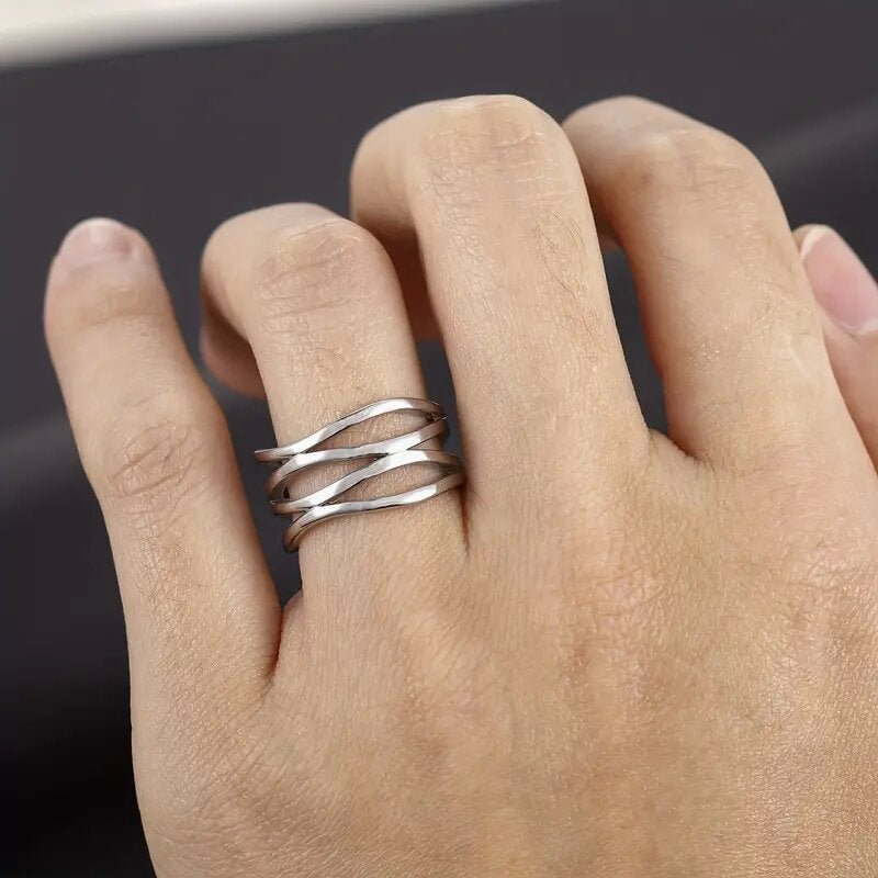 Bague ajourée MAC166 à lignes géométriques simples