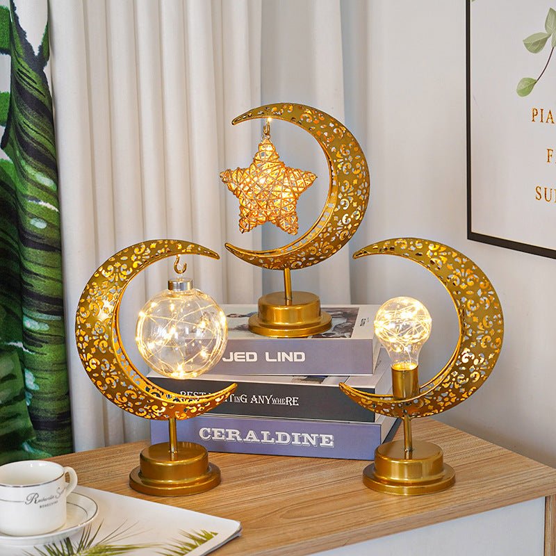 Lanterne Ramadan Étoile et Croissant en Fer, Bougeoir Décoratif de Fête (MAC399)