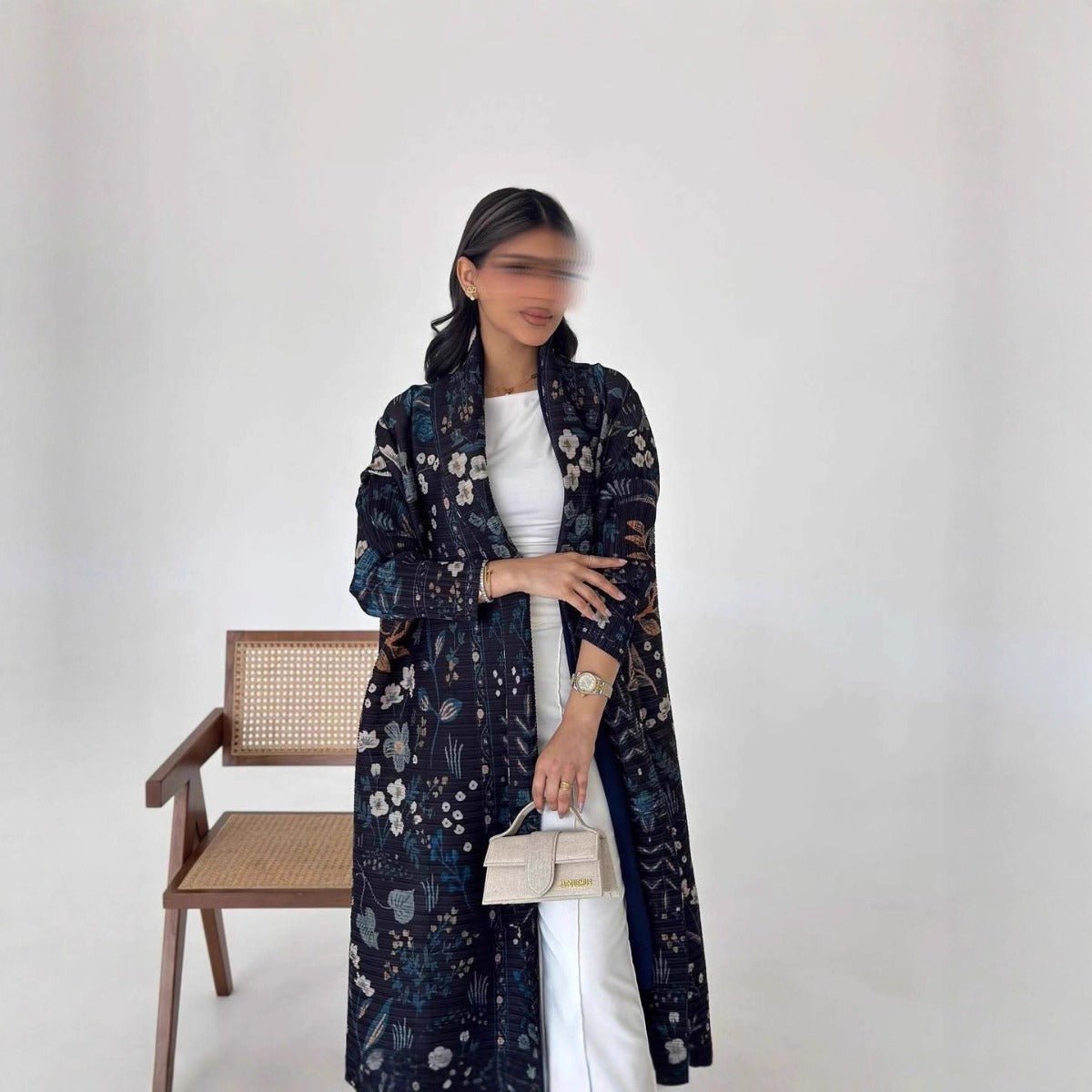 Trench-coat Musulman à Imprimé Floral - Veste Cape Robe Modeste pour la Ville (MOA212)