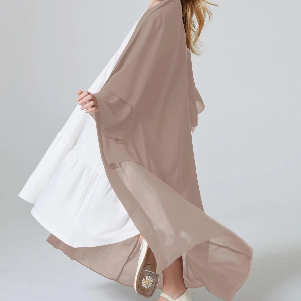 Abaya Ouverte pour Fillette en Mousseline Deux Épaisseurs (MKG007)