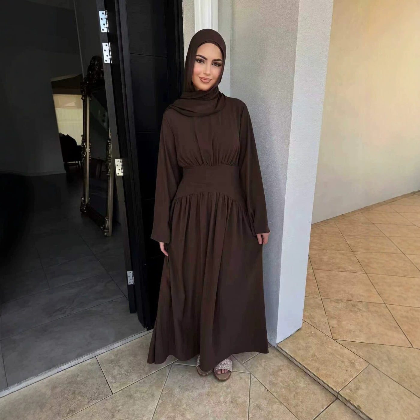 Robe Maxi Ice Silk Froncée à la Taille(MS521)