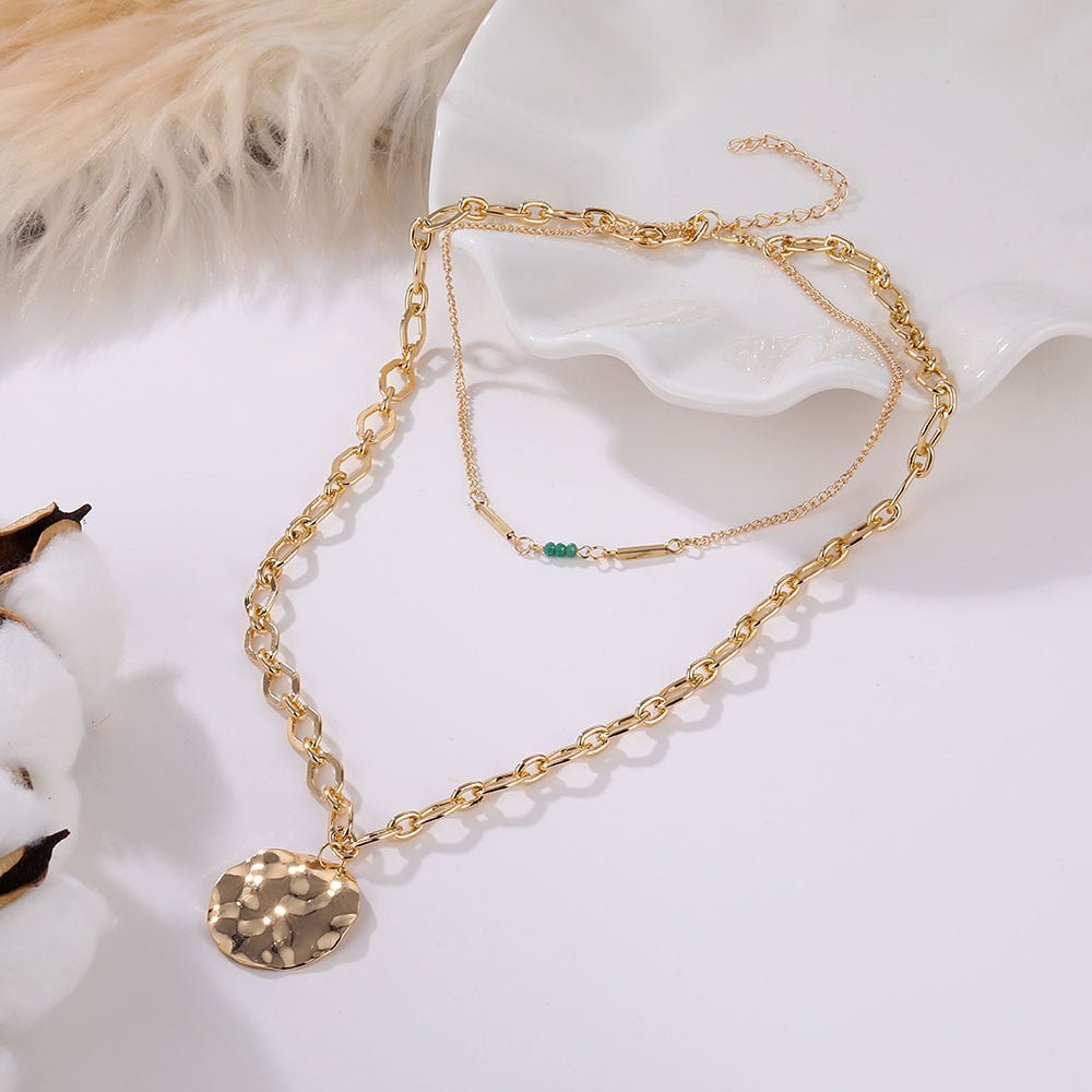 Collier vintage à double rangée avec disques métalliques (MAC211)