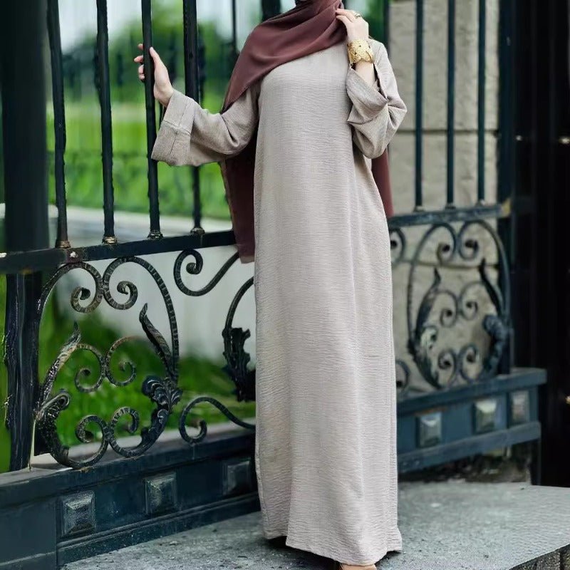 Abaya en crêpe texturé | Robe longue à enfiler et col rond (MA361)