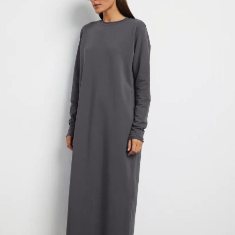 Robe Maxi Pull-over Classique | Robe Unie à Col Rond et Manches Longues (MA317)