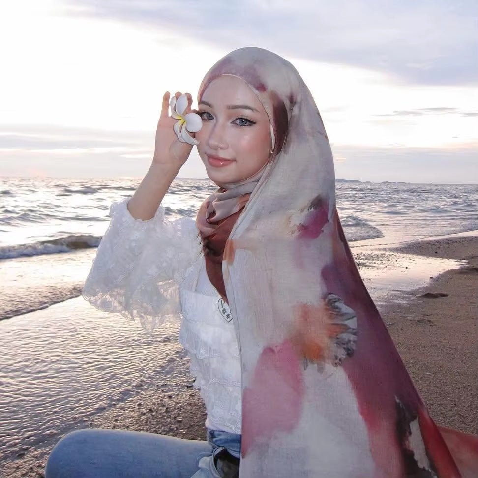 Collection de foulards hijab imprimé aquarelle polyvalents (MH166)