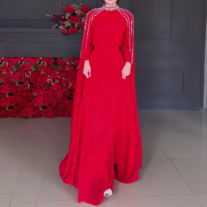 Robe Cape Crystal Cascade | Abaya de Soirée Brodée à l'Effet Spectaculaire (MA345)