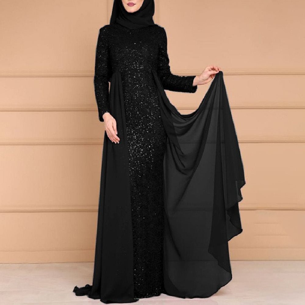 Robe longue à sequins, manches longues, coupe ajustée (MS235)