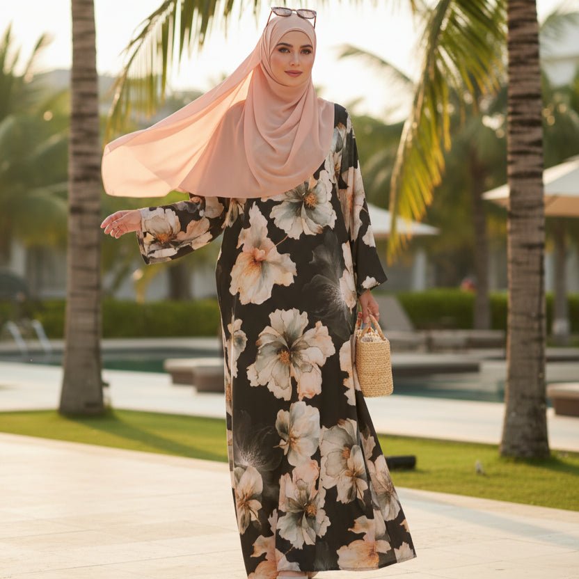 Abaya à imprimé floral avec manches évasées (MA332)