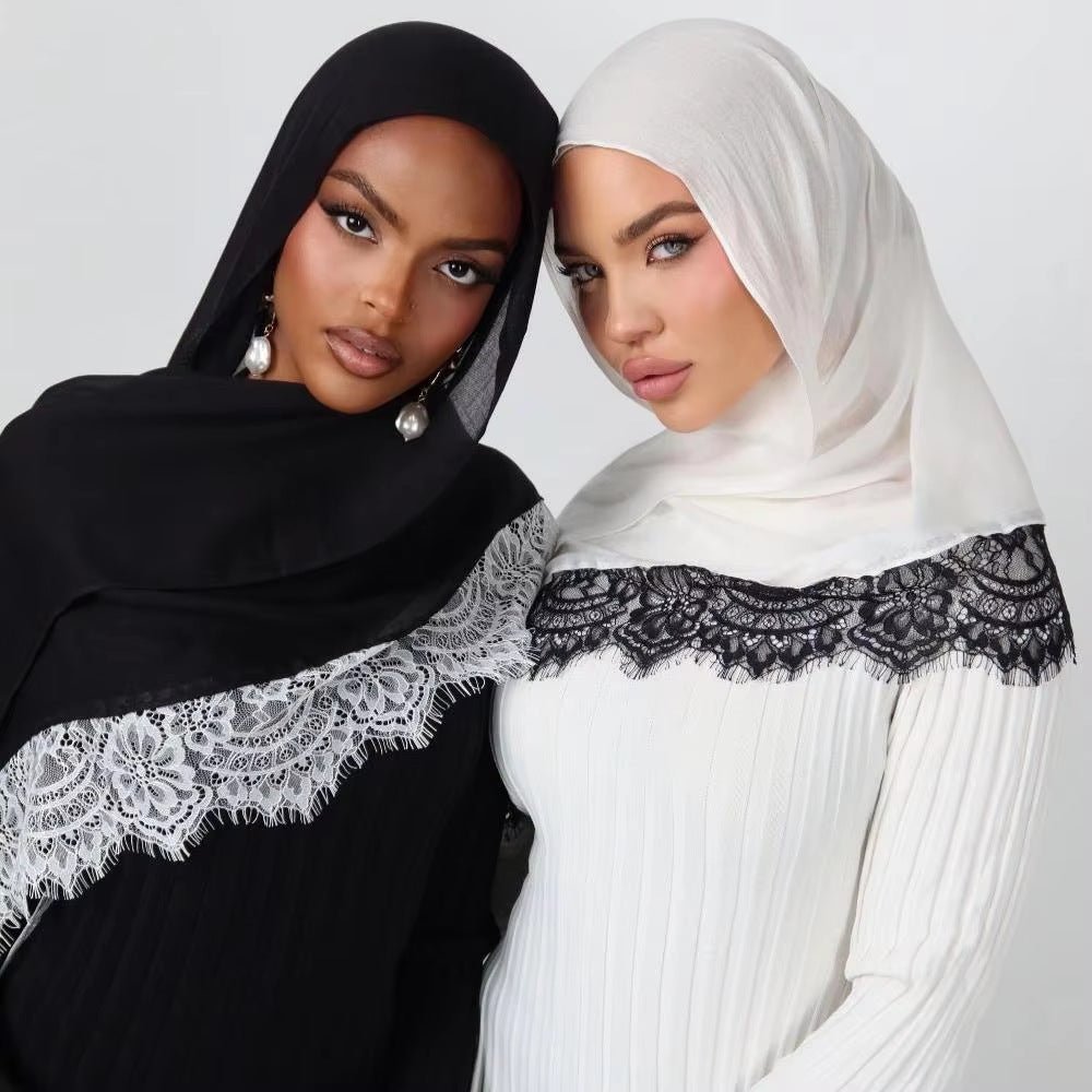 Hijab en rayonne avec bordure en dentelle (MH211)