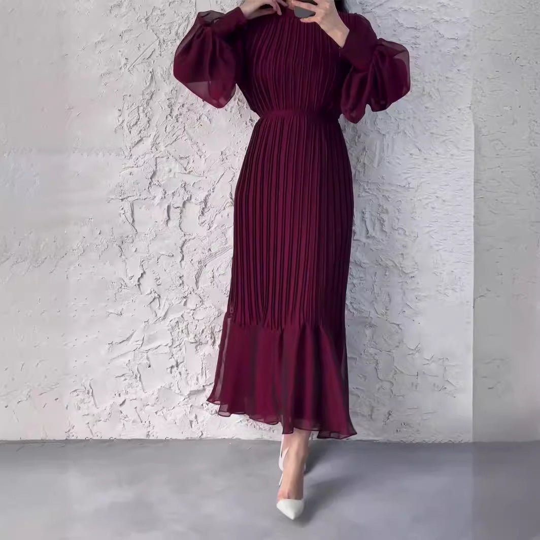 Robe Abaya élégante et légère à jupe longue texturée et manches bouffantes (MA201)