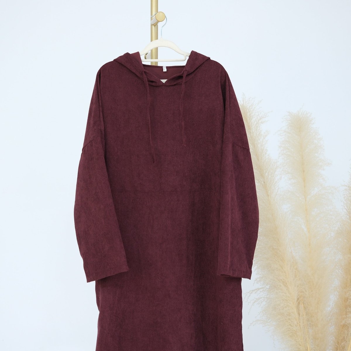 Abaya Sweat à Capuche en Velours Côtelé Décontractée (MA110)