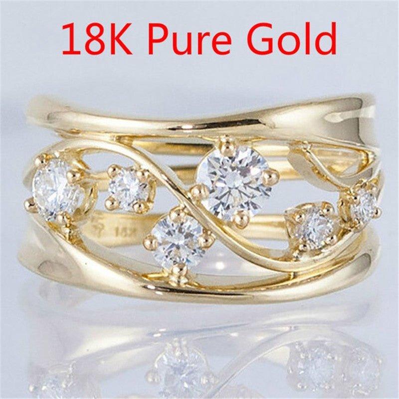 Bague en Zircone Dorée à Motif Géométrique Ondulé (MAC072)