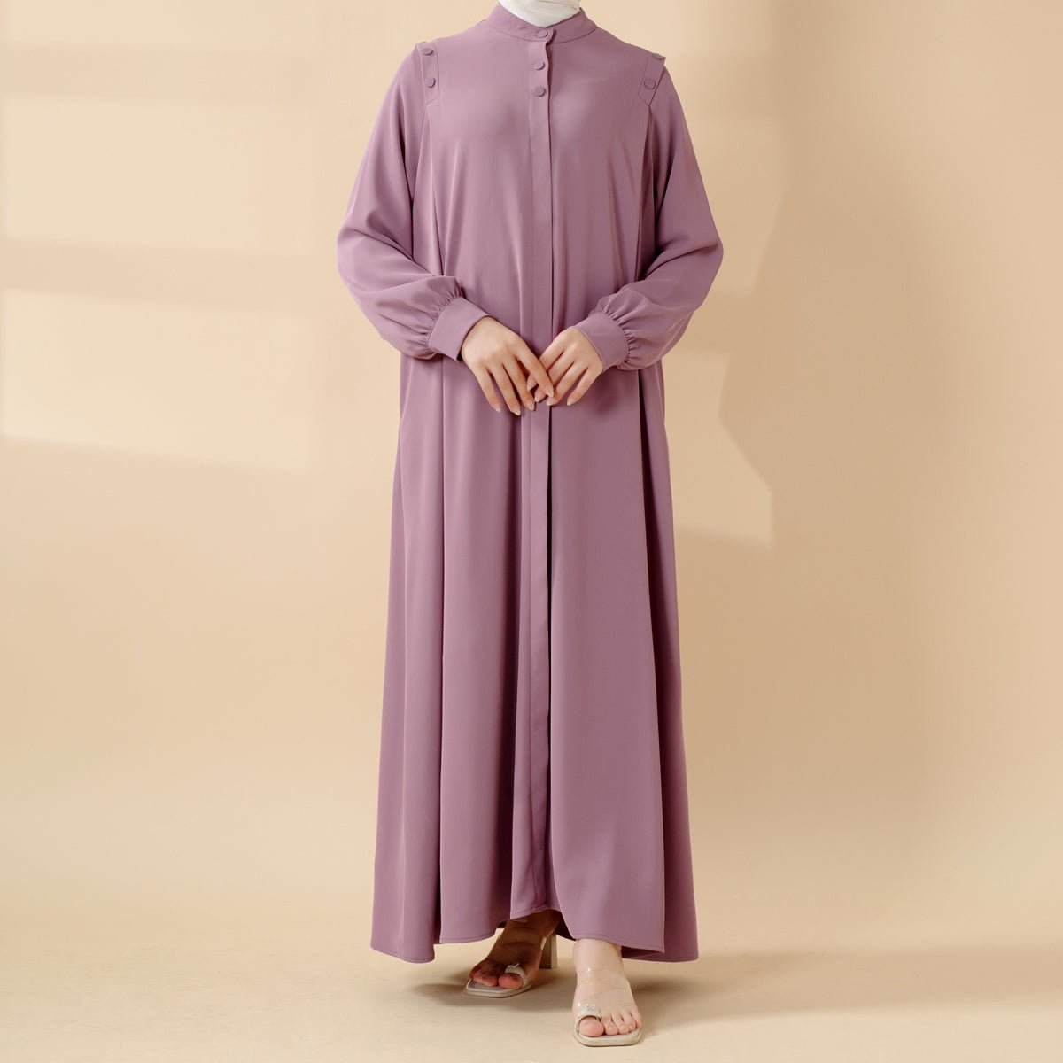 Abaya Pull Boutonnée à l'Épaule Coloris Macaron (UKMA083)