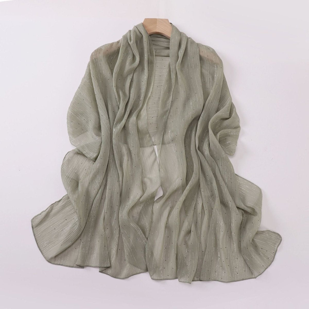 Hijab Drapé Crinkle Argenté "Modest Elegance" avec Strass (MH155)