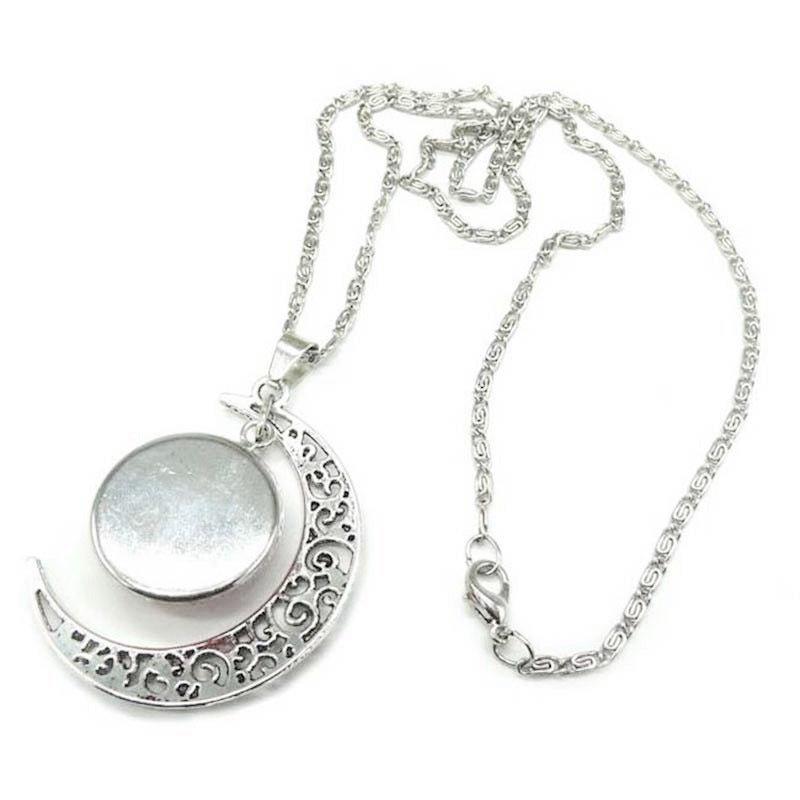 MAC077 Collier pendentif Lune évidée en argent, keffiyeh polyvalent pour femme