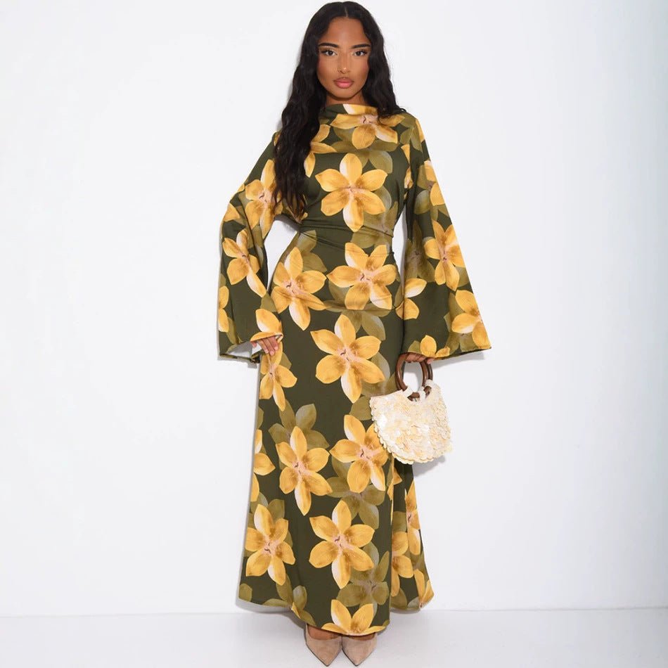 Robe Maxi Froissée Délavée à Imprimé Floral (MS437)
