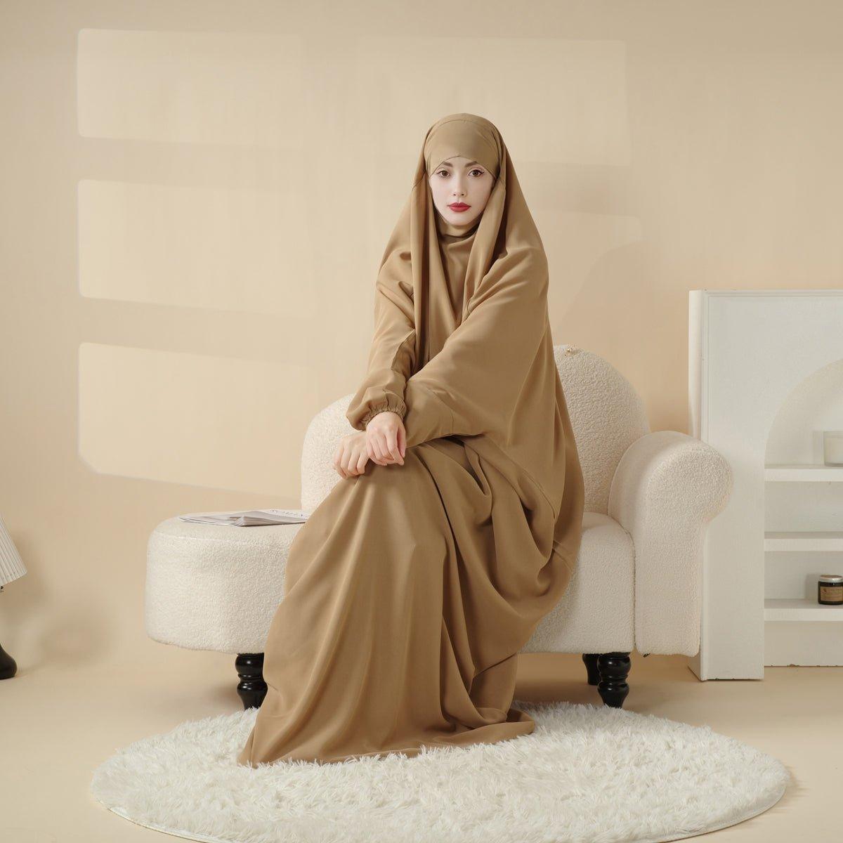 Jilbab uni 1 pièce avec niqab intégré en viscose (MJ005)