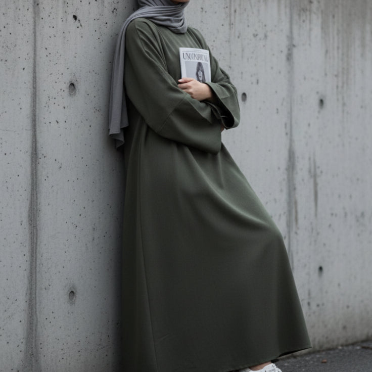 Abaya pull effet lin premium avec poches (MA341)