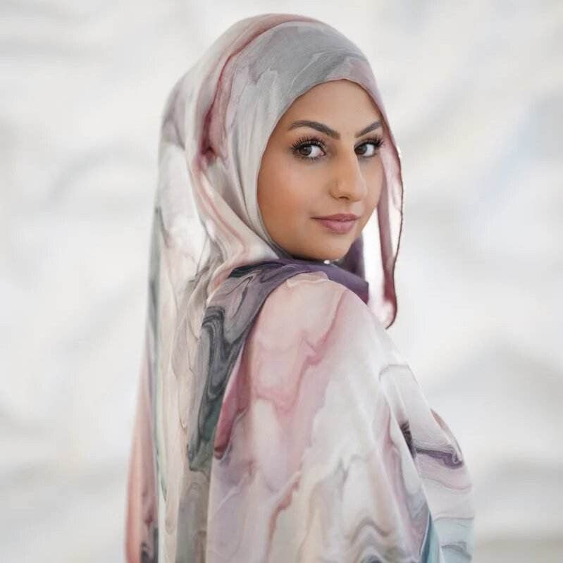 Foulard Hijab en Satin à Imprimé Aquarelle Tie-Dye (MH212)