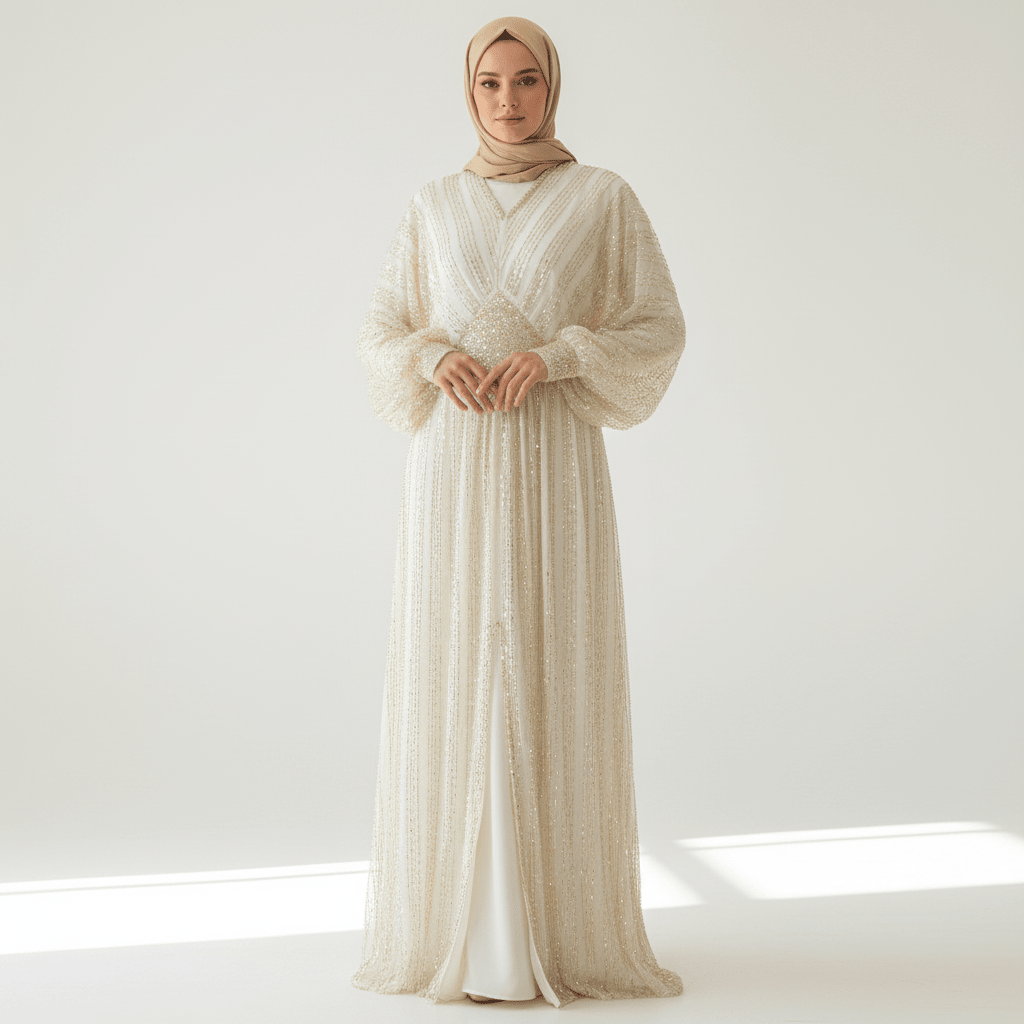 Abaya élégante ornée de cristaux à taille marquée (MA391)
