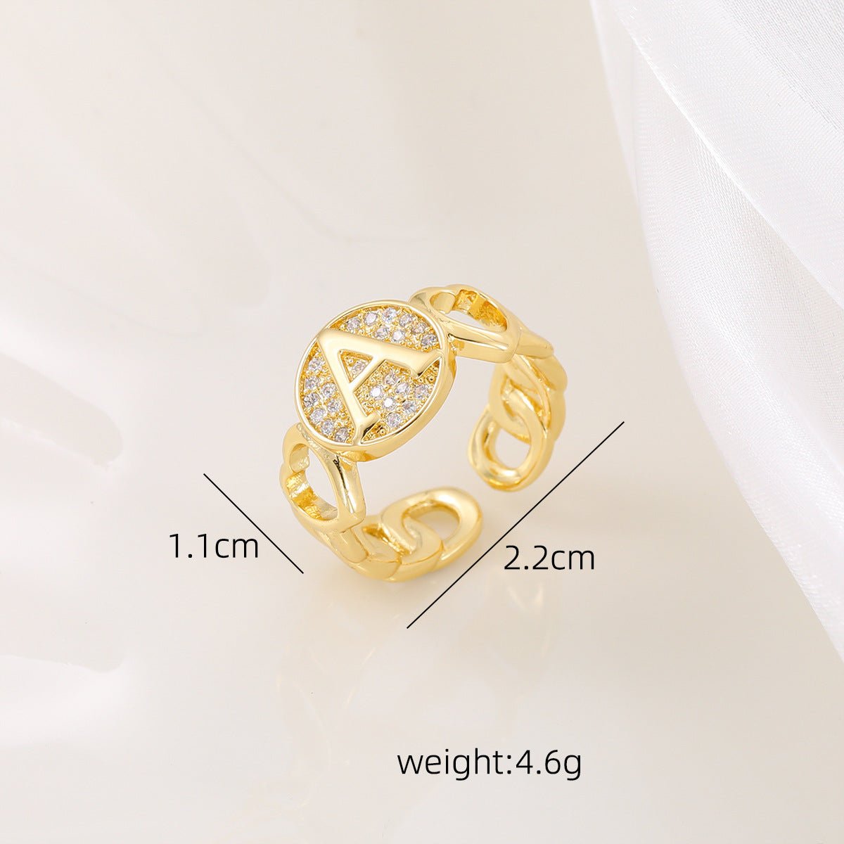 Ensemble MAC186 Cuivre avec Zircon, Bague Lettre Love Brillante Plaqué Or Réel 18K