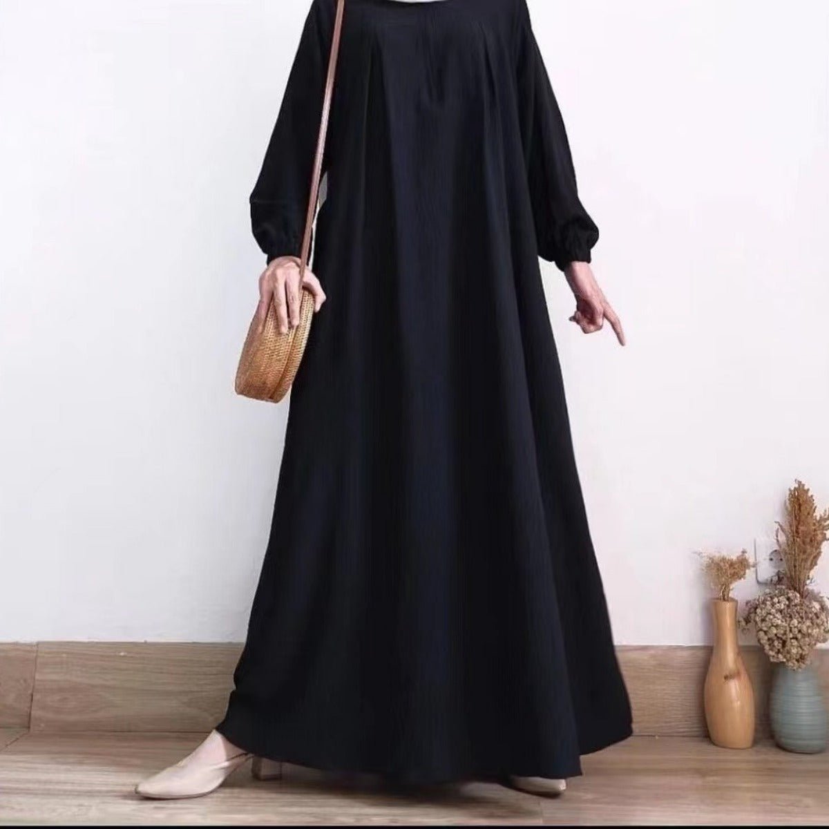 Robe Bubble Sleeve Automne Luxueuse Musulmane | Robe Modeste avec Fermeture Éclair (MA255)