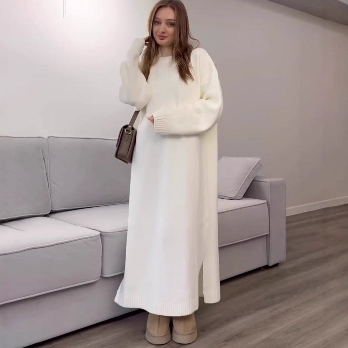 Robe Maxi en Tricot Côtelé (MS443)