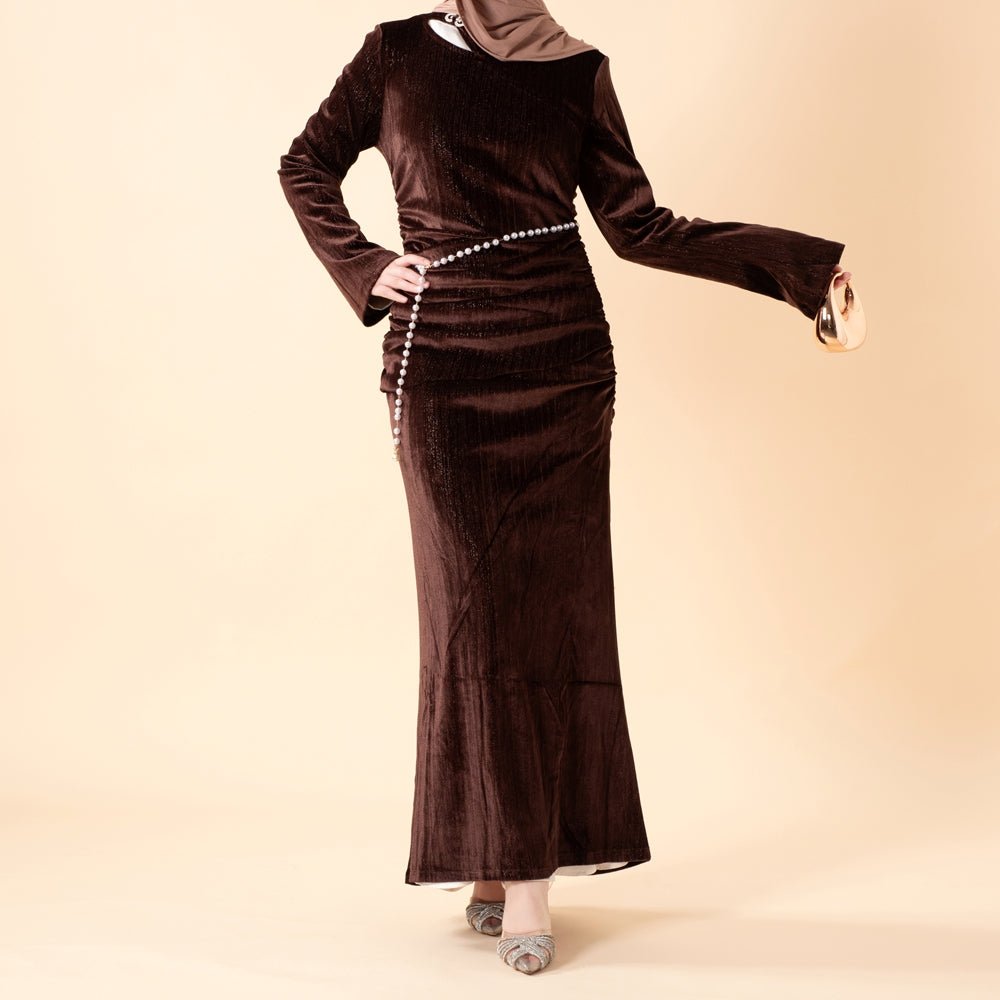 Robe Sirène en Velours Scintillant Froncée (MA358)
