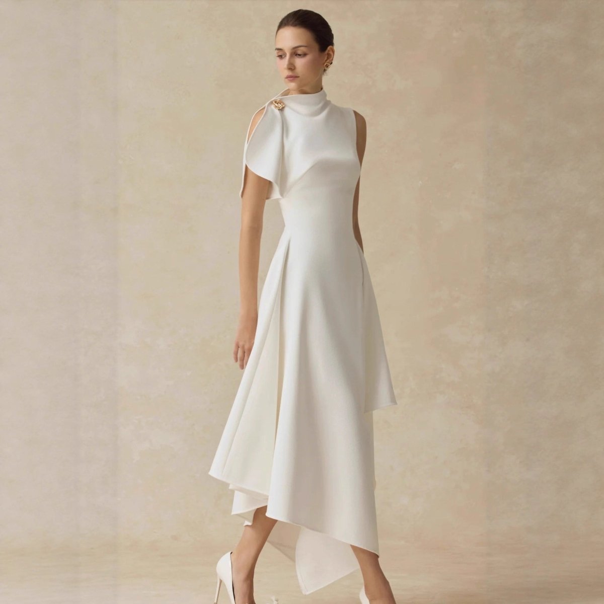 Robe de soirée asymétrique à épaule drapée et coupe hi-lo (MS416)