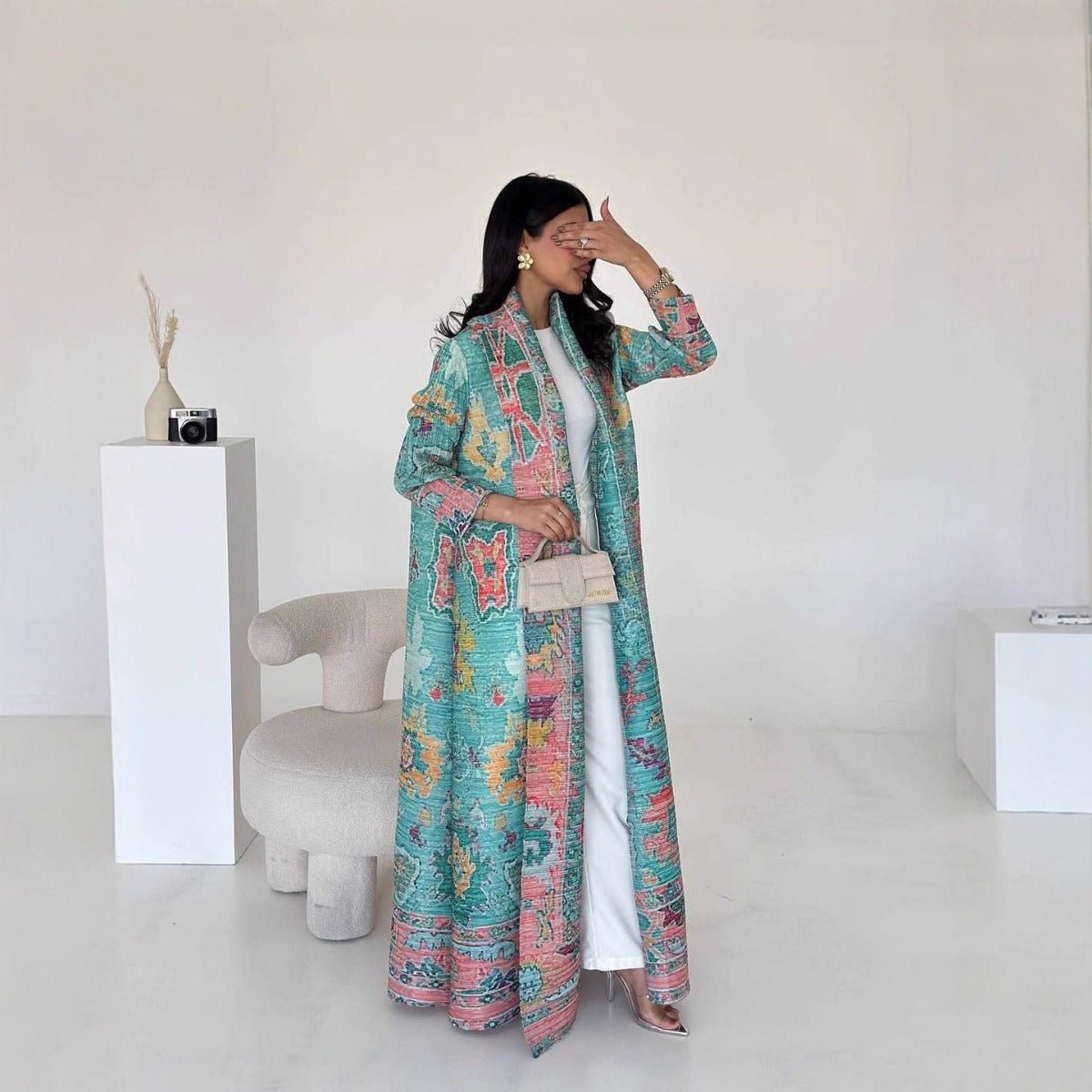 Trench-coat Musulman à Imprimé Floral - Veste Cape Robe Modeste pour la Ville (MOA212)