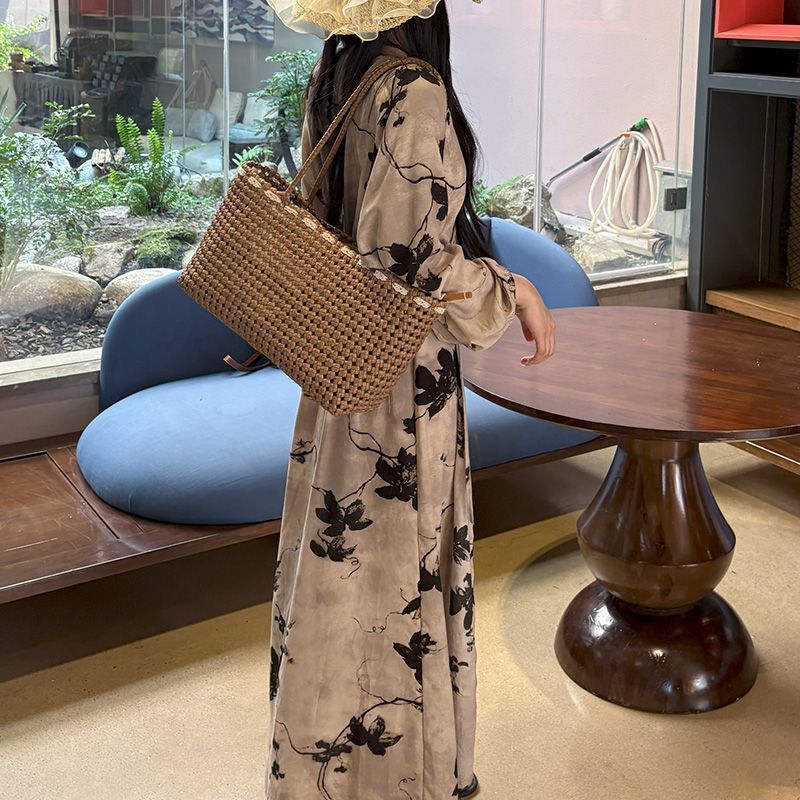 Robe portefeuille longue à motif jacquard et imprimé, style chinois (MS424)
