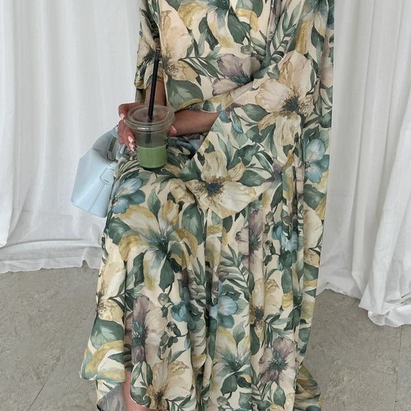 Ensemble Abaya à Imprimé Floral Aquarelle (MOA257)