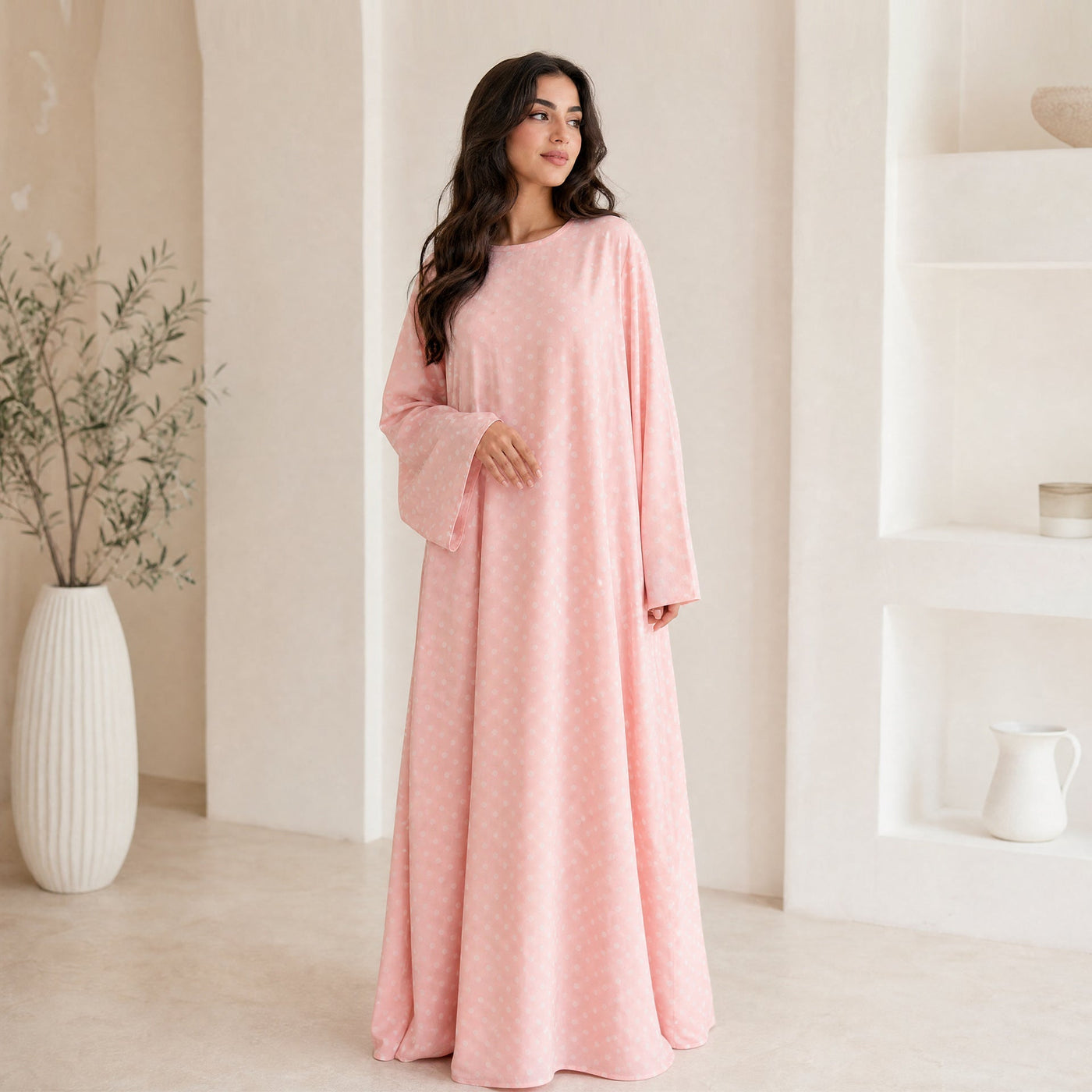 Abaya Maxi Dress Manches Évasées à Pois (MA464)