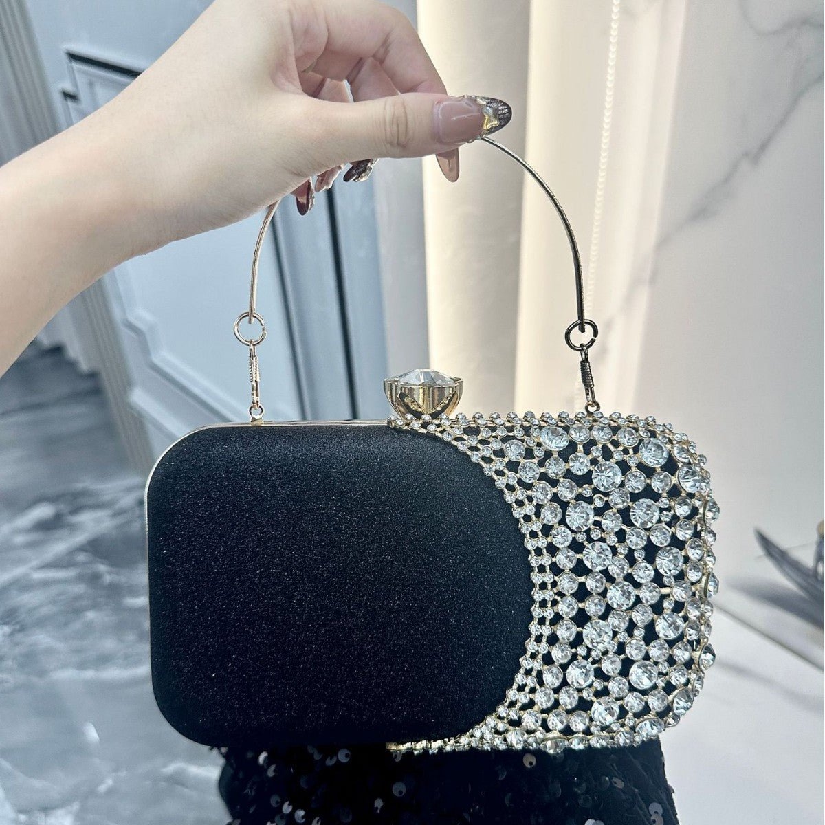 Pochette de soirée strassée | Sac de fête à cristaux avec chaîne (MAC353)