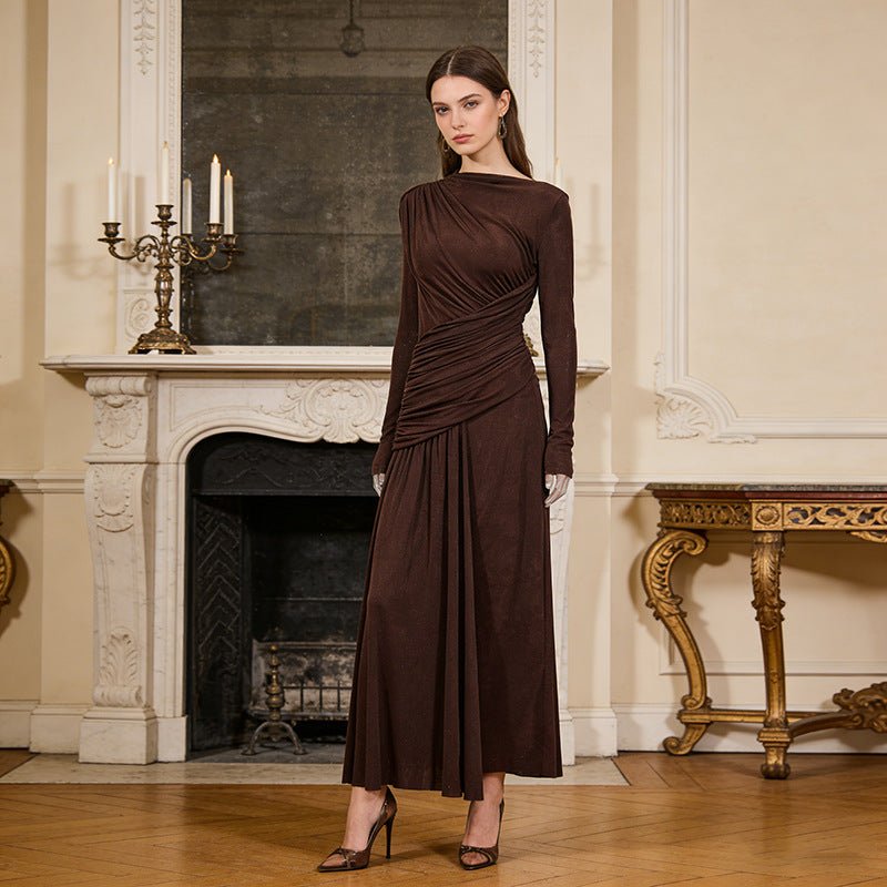 Robe Maxi Plissée en Diagonale (MS467)