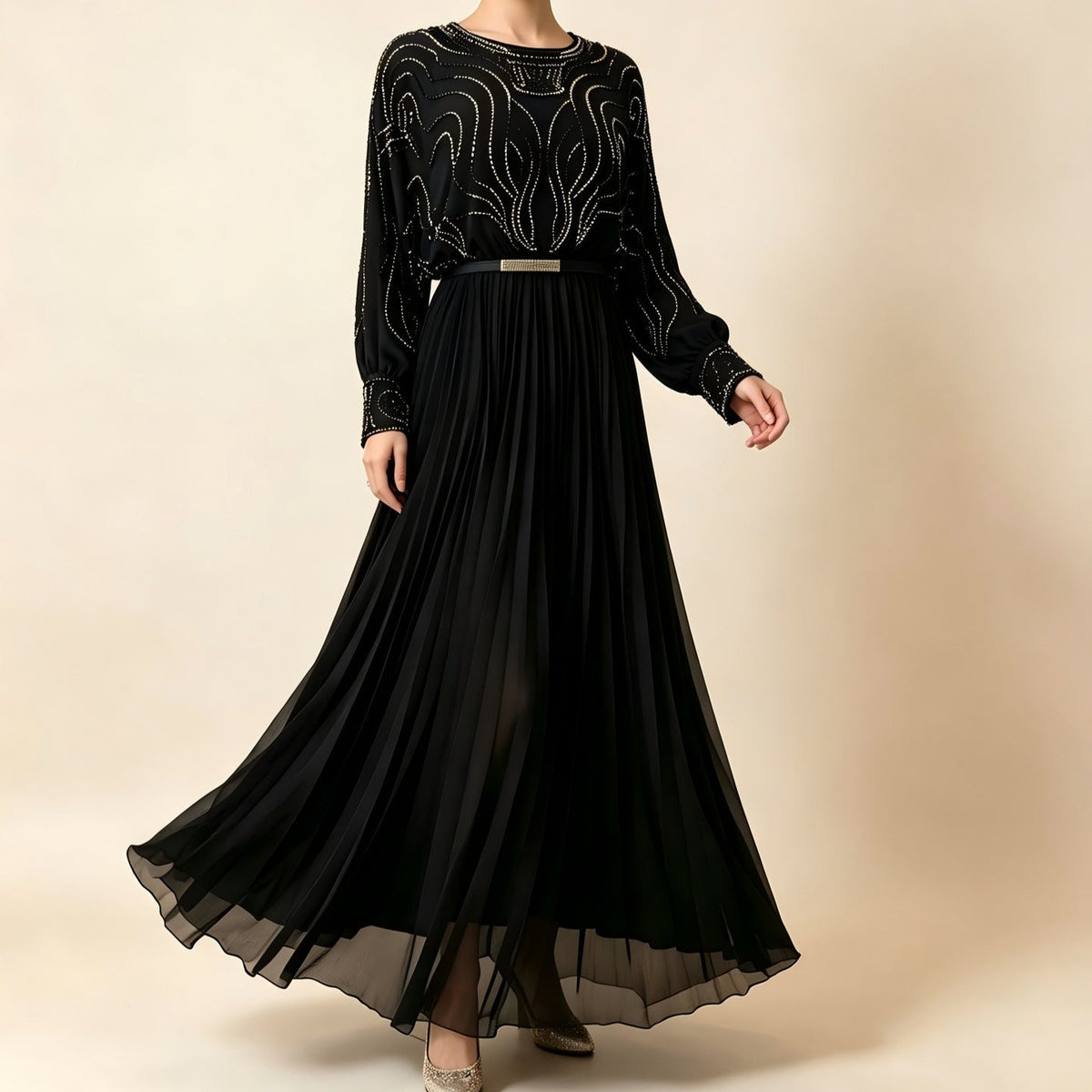 Robe Maxi Batwing Perlée et Cristal (MS529)