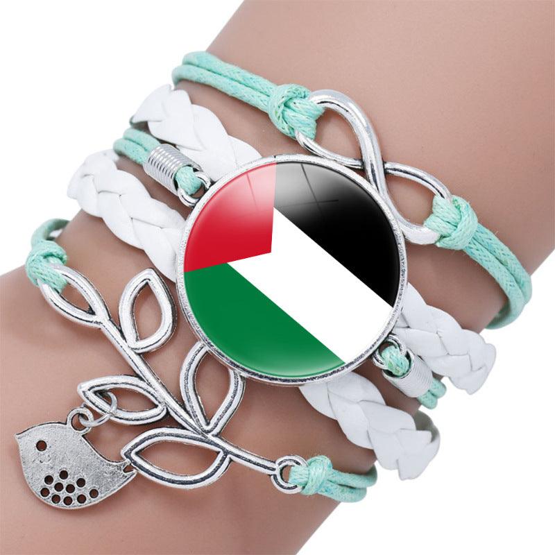 Bracelet multicouche motif keffieh drapeau palestinien avec pierres fines "time", "love" & ∞ (MAC080)