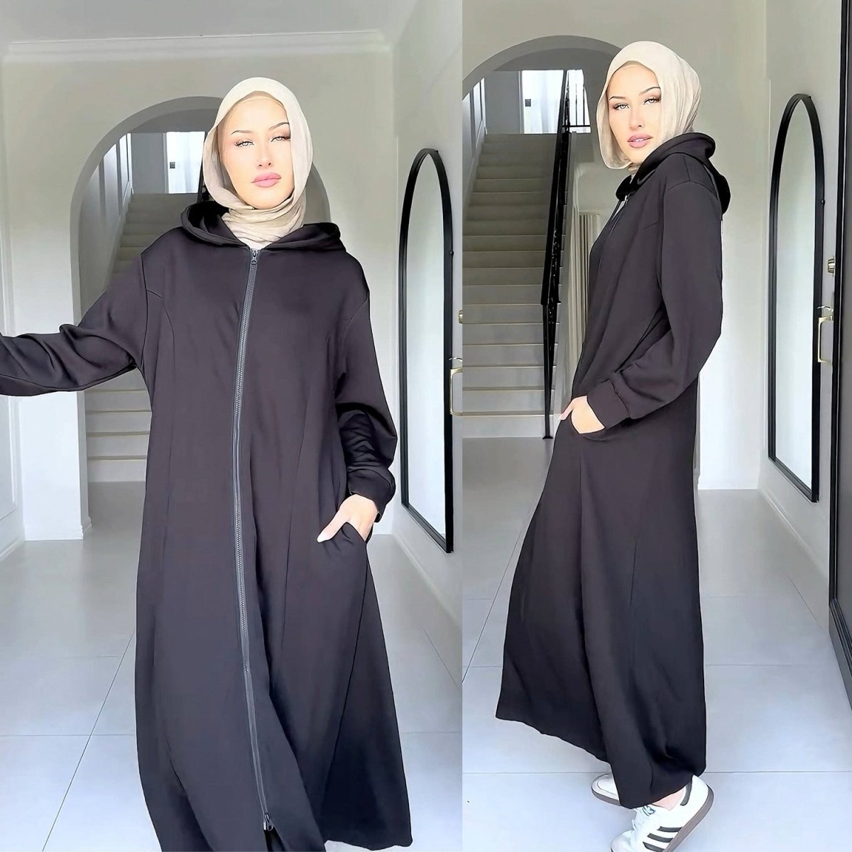 Abaya à capuche zippée avec poches (MA389)