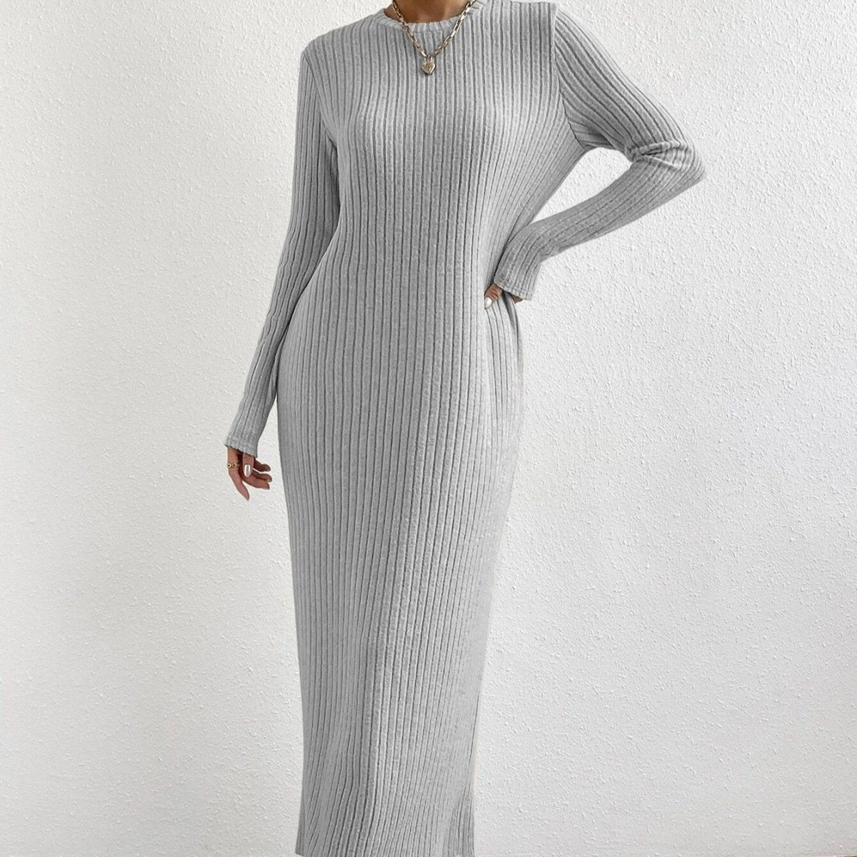 Robe Maxi en Tricot Côtelé | Robe Pull Décontractée à Manches Longues (MS226)