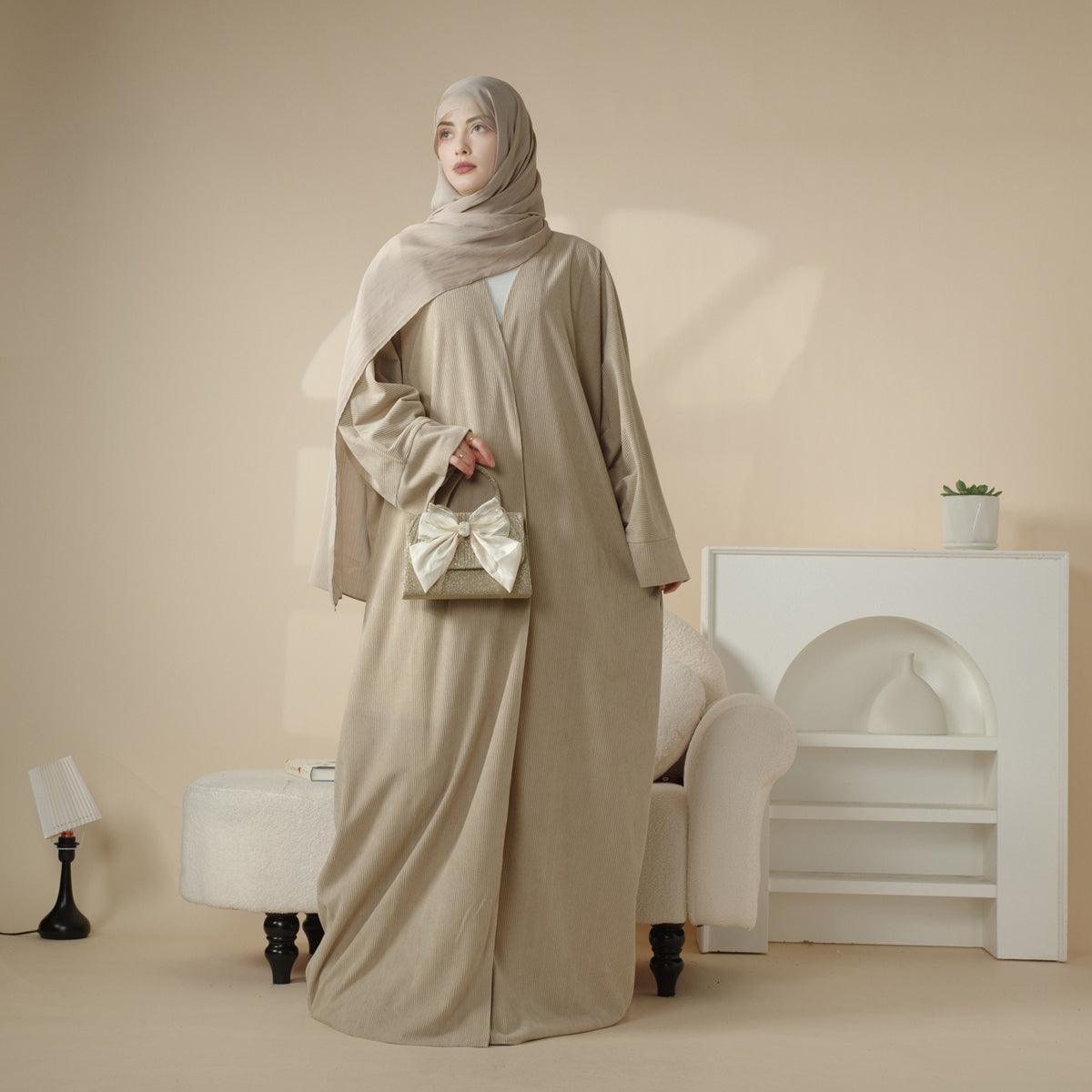 Cardigan Abaya Ouverte en Velours Côtelé (MOA028)