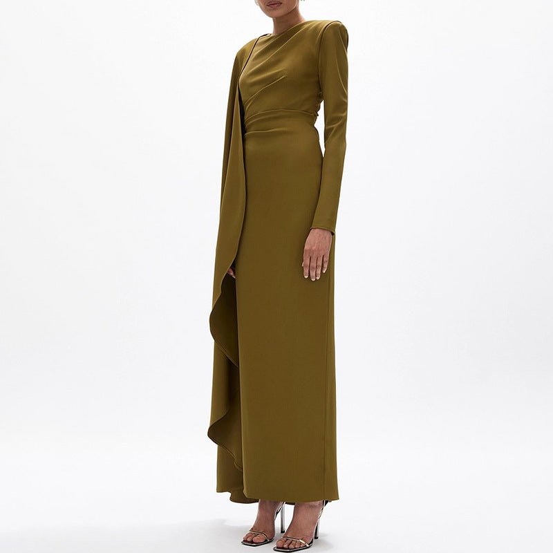 Robe Cape Asymétrique avec Fente Dos (MS216)