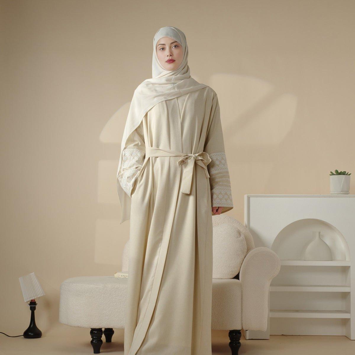Cardigan Abaya Ouvert en Coton Brodé (MOA035)
