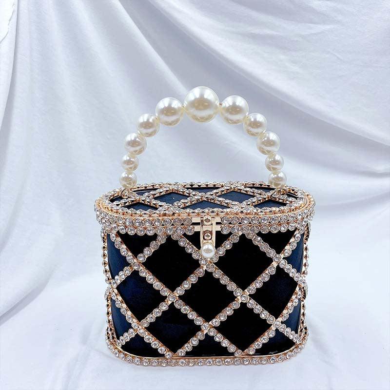 MAC022 Sac Panier Tendance à Perles en Bandoulière Diagonale