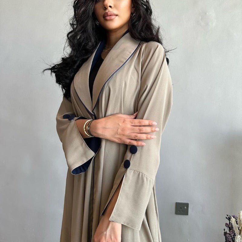 Robe longue automne et hiver à ouverture avant | Abaya cardigan plissée unie (MOA218)