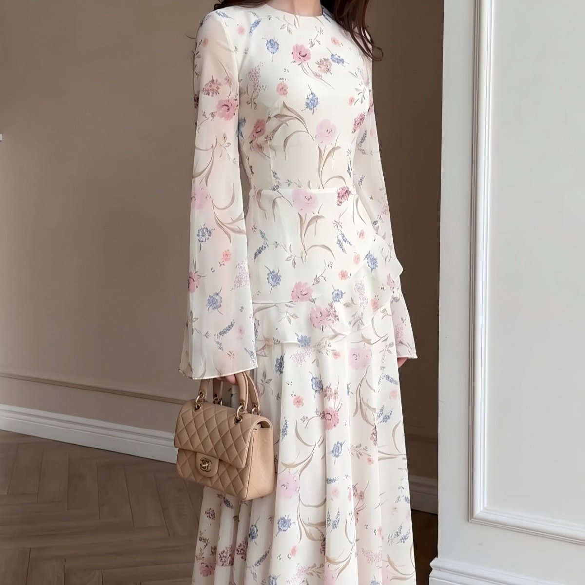 Robe Maxi en Mousseline Florale (MS432)